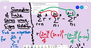 ALevel Further Maths Whiteboard example showing how to appy the sigma notation formulae to a given question